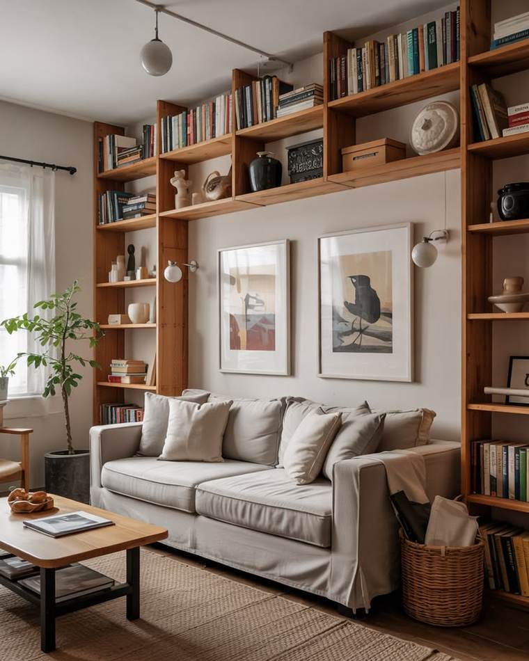 Shelving around the sofa